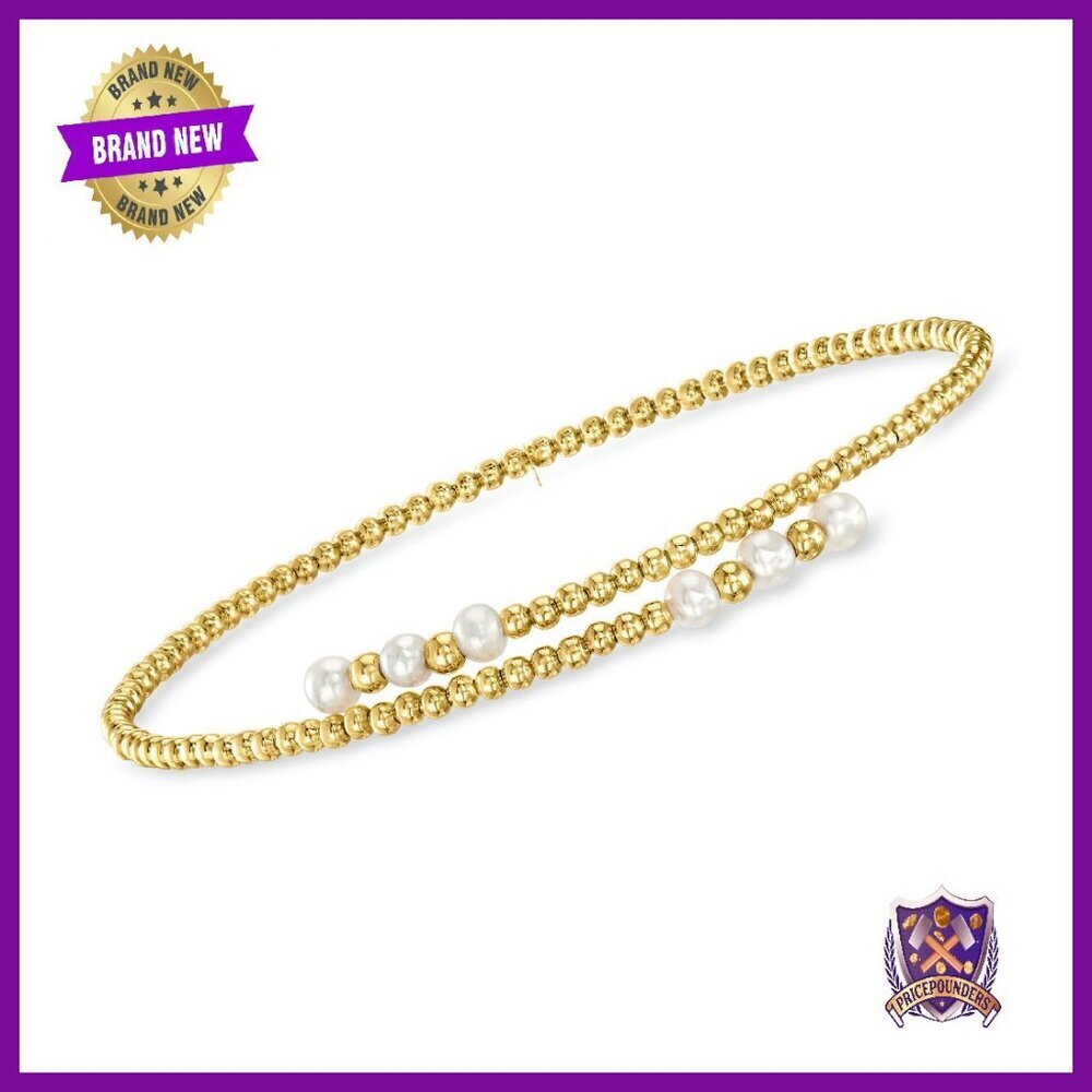 14kt Yellow Gold Pearl Bypass Cuff Bracelet 7 Inch